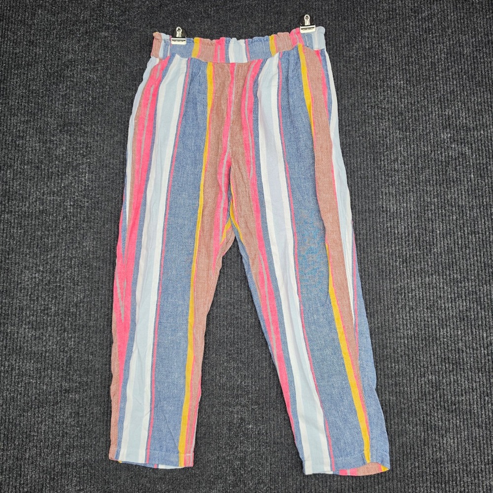 Caslon Womens Medium Linen Blend Striped Pull On Pants Multi Color Tapered Leg